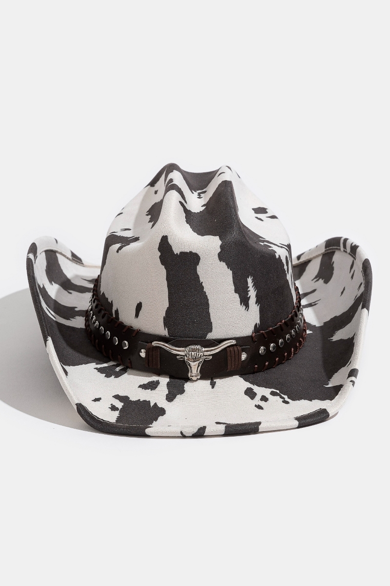 Western Bull Head Strap Cow Print Cowboy Hat