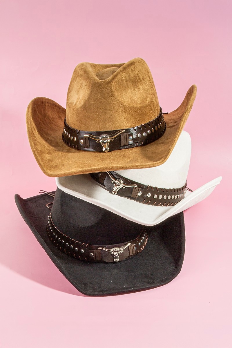 Studded Western Bull Head Strap Cowboy Hat