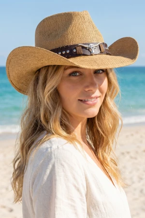 Woven Straw Cowboy Hat With Longhorn Charm