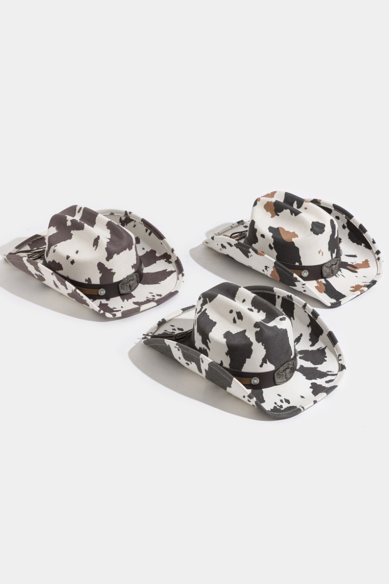 Cow Print Western Long Horn Strap Cowboy Hat