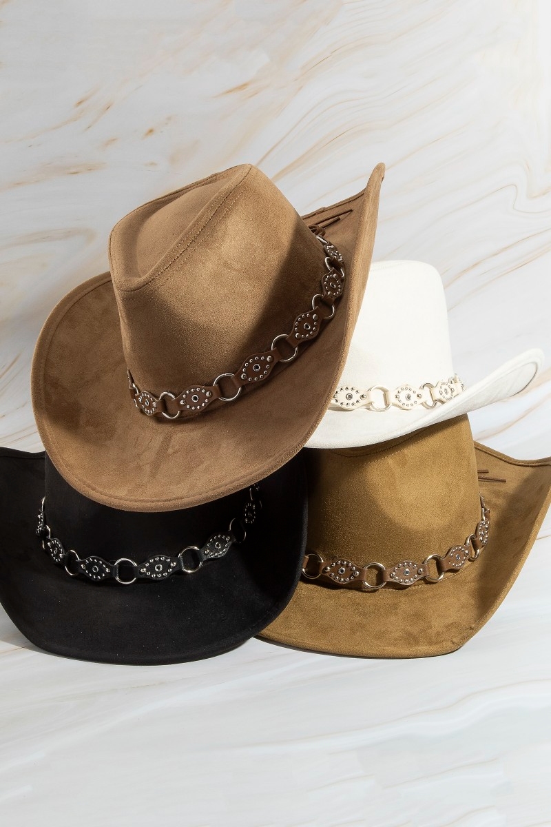 Faux Leather Chain Strap Western Cowboy Hat