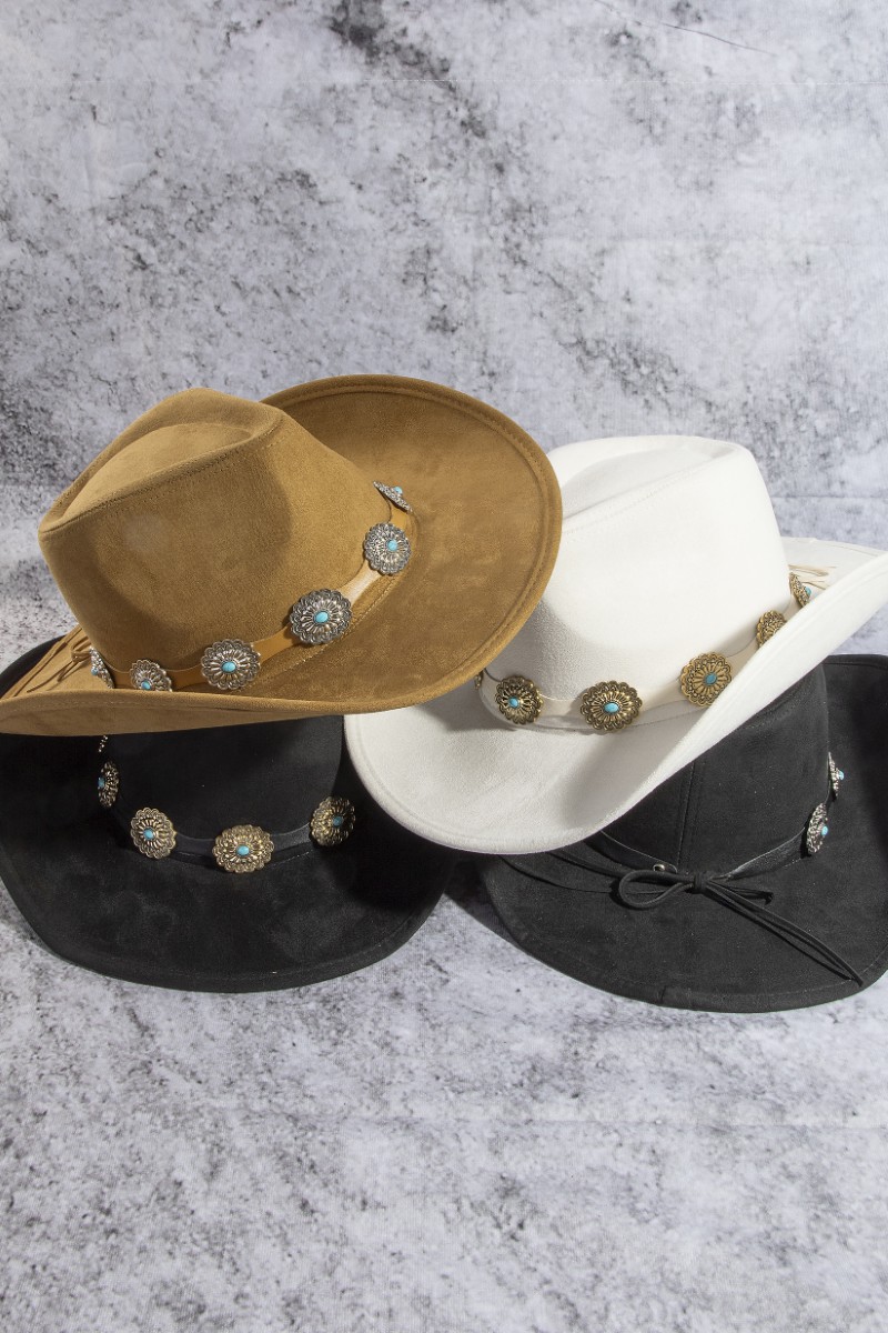 Floral Concho Disc Belt Western Cowboy Hat