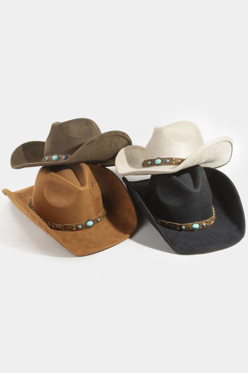 Braided Strap Suede Western Cowboy Hat