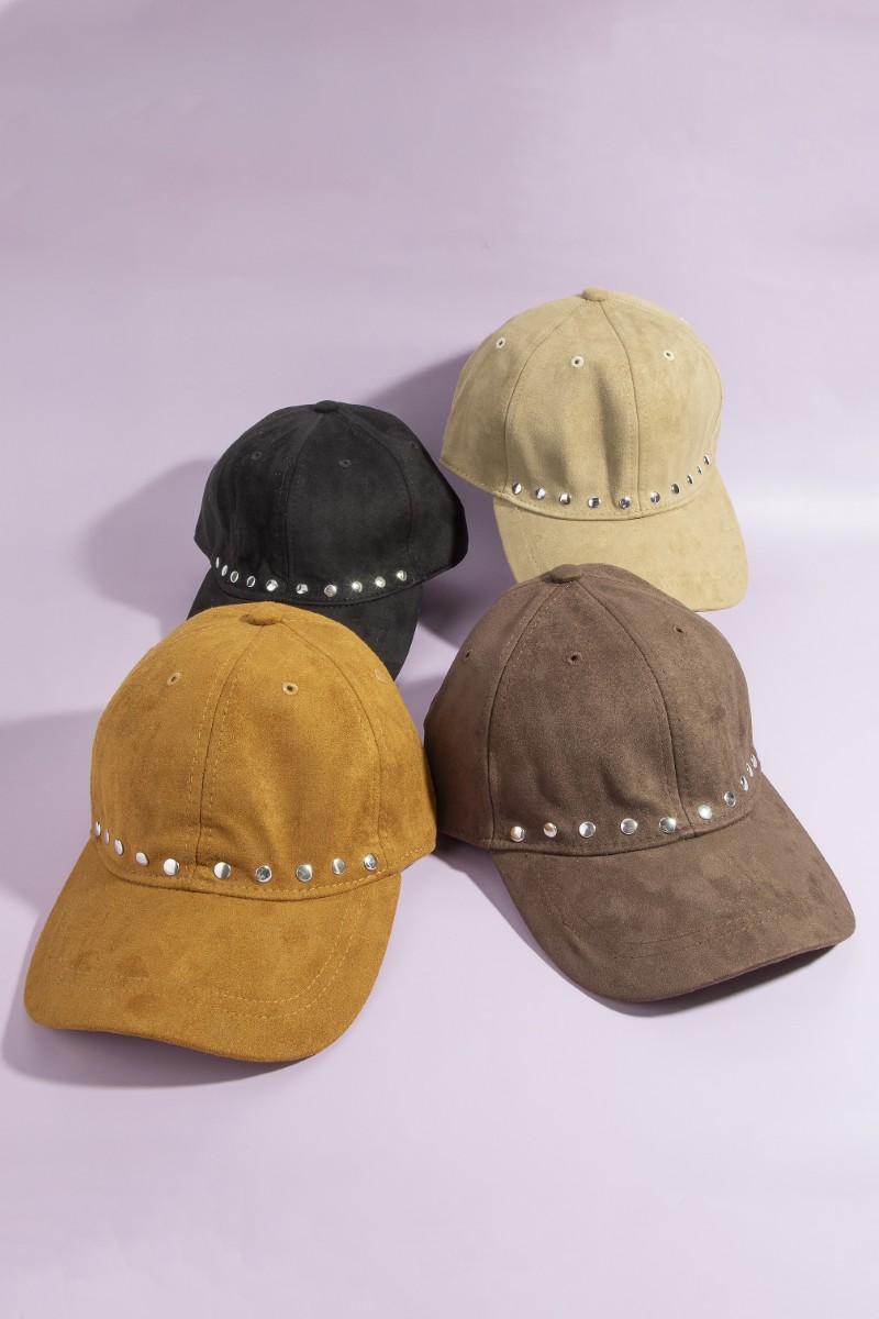 Suede Rivet Trim Cap