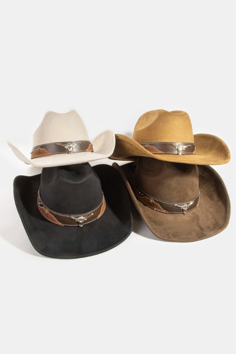 Western Long Horn Leather Strap Cowboy Hat
