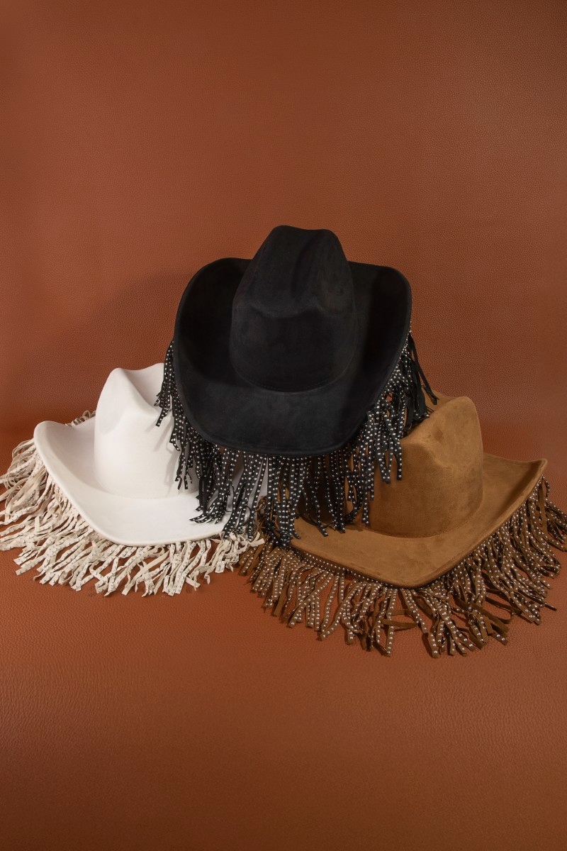 Studded Fringe Trim Western Cowboy Hat