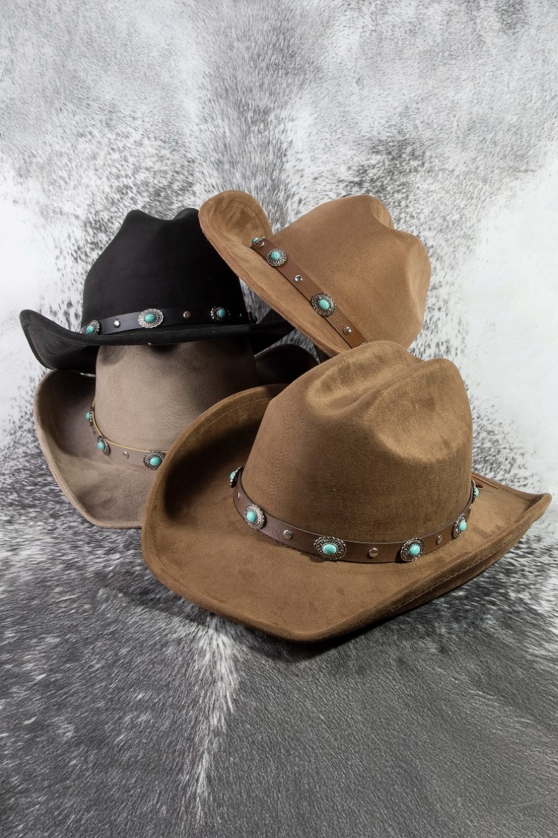Western Concho Leather Strap Suede Cowboy Hat