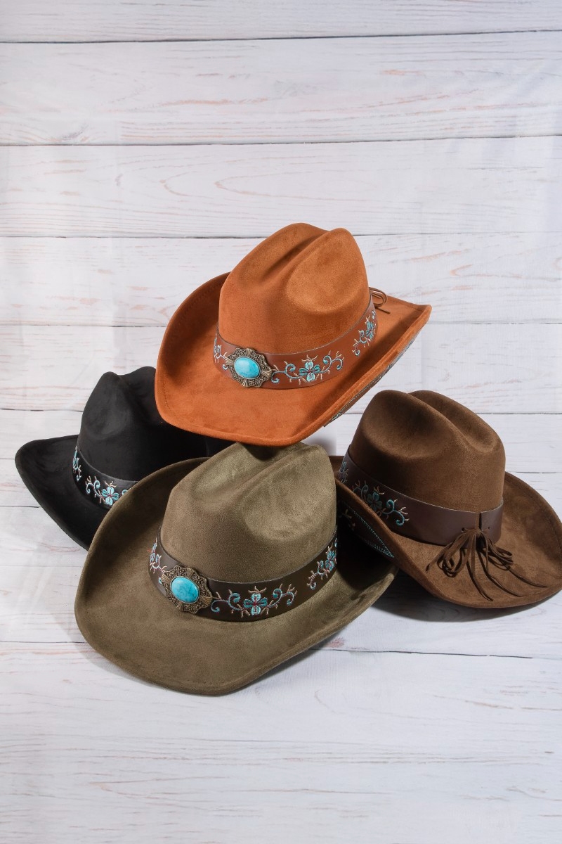 Western Embroidered Floral Strap Concho Cowboy Hat