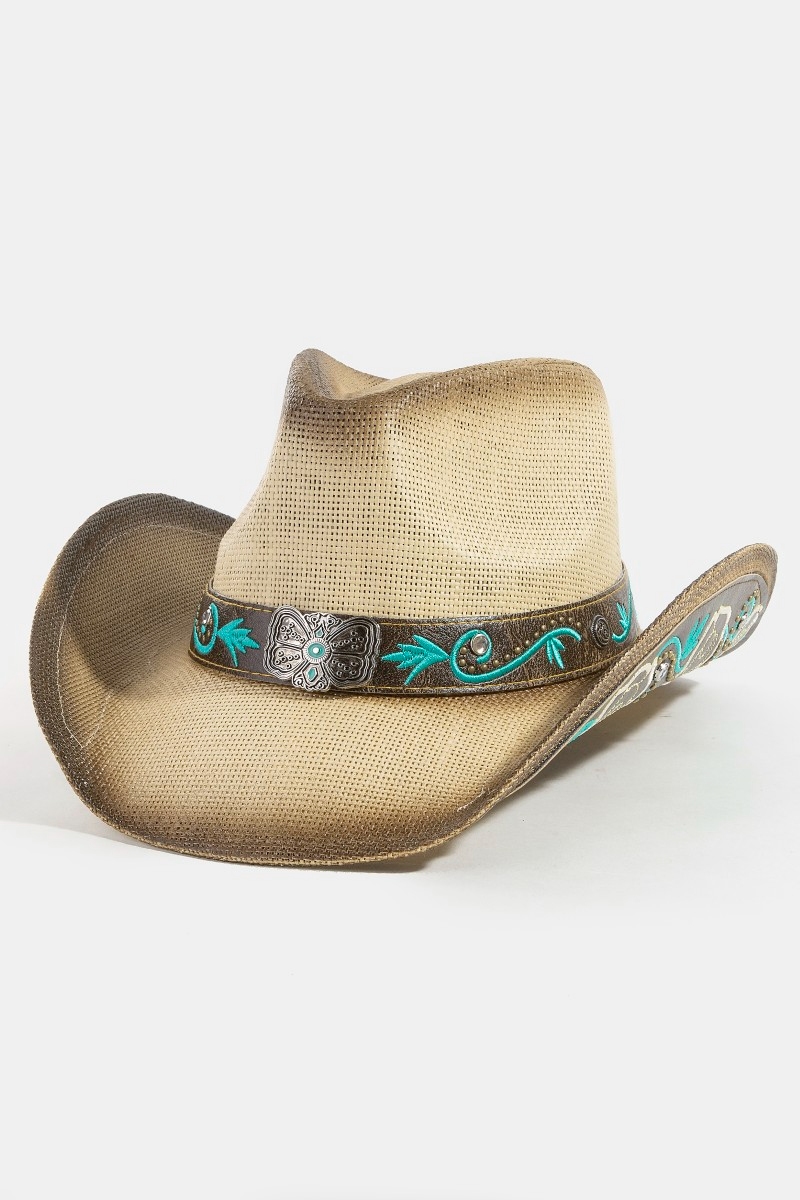 Western Butterfly Concho Detail Straw Cowboy Hat