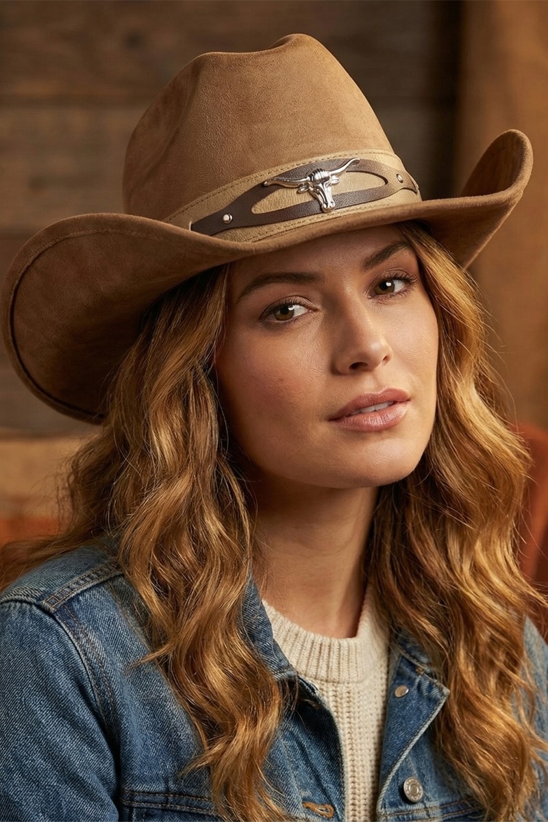 Decorative Longhorn Detail Band Cowboy Hat
