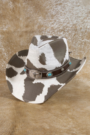 Western Longhorn Concho Belt Cowhide Print Cowboy Hat