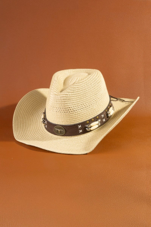Western Longhorn Strap Straw Cowboy Hat