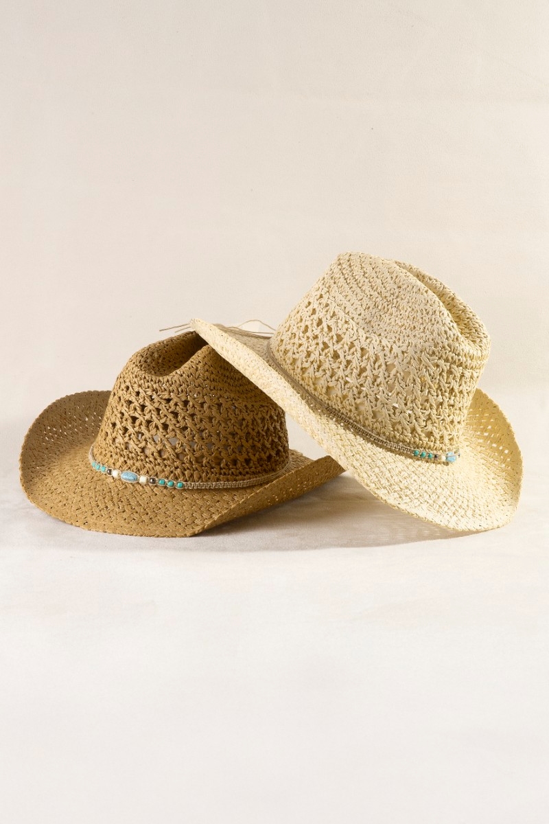Braided Beads Straw Cowboy Hat