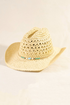 Braided Beads Straw Cowboy Hat
