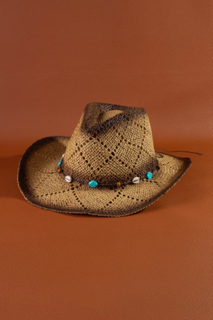 Cowrie Shell Straw Cowboy Hat
