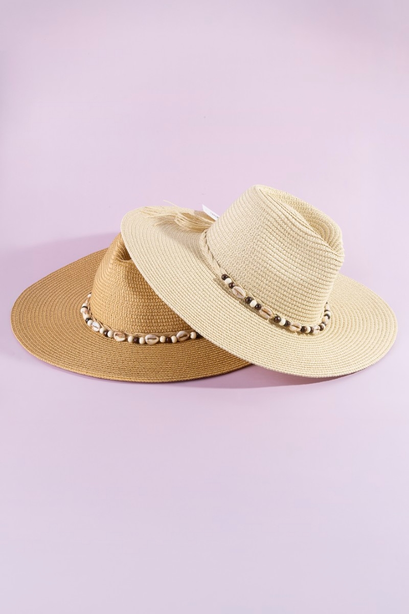 Beaded Cowrie Shell Straw Cowboy Hat
