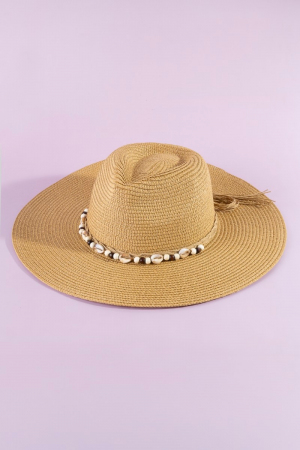 Beaded Cowrie Shell Straw Cowboy Hat