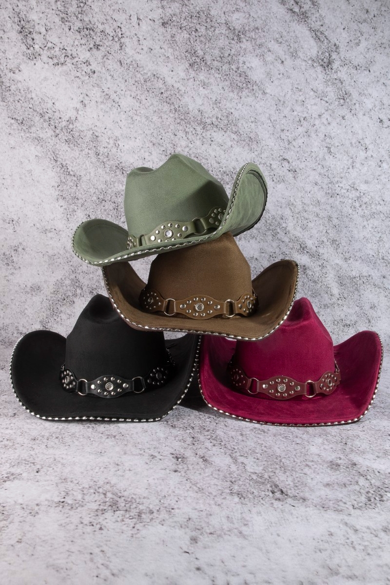 Vegan Leather Studded Western Cowboy Hat