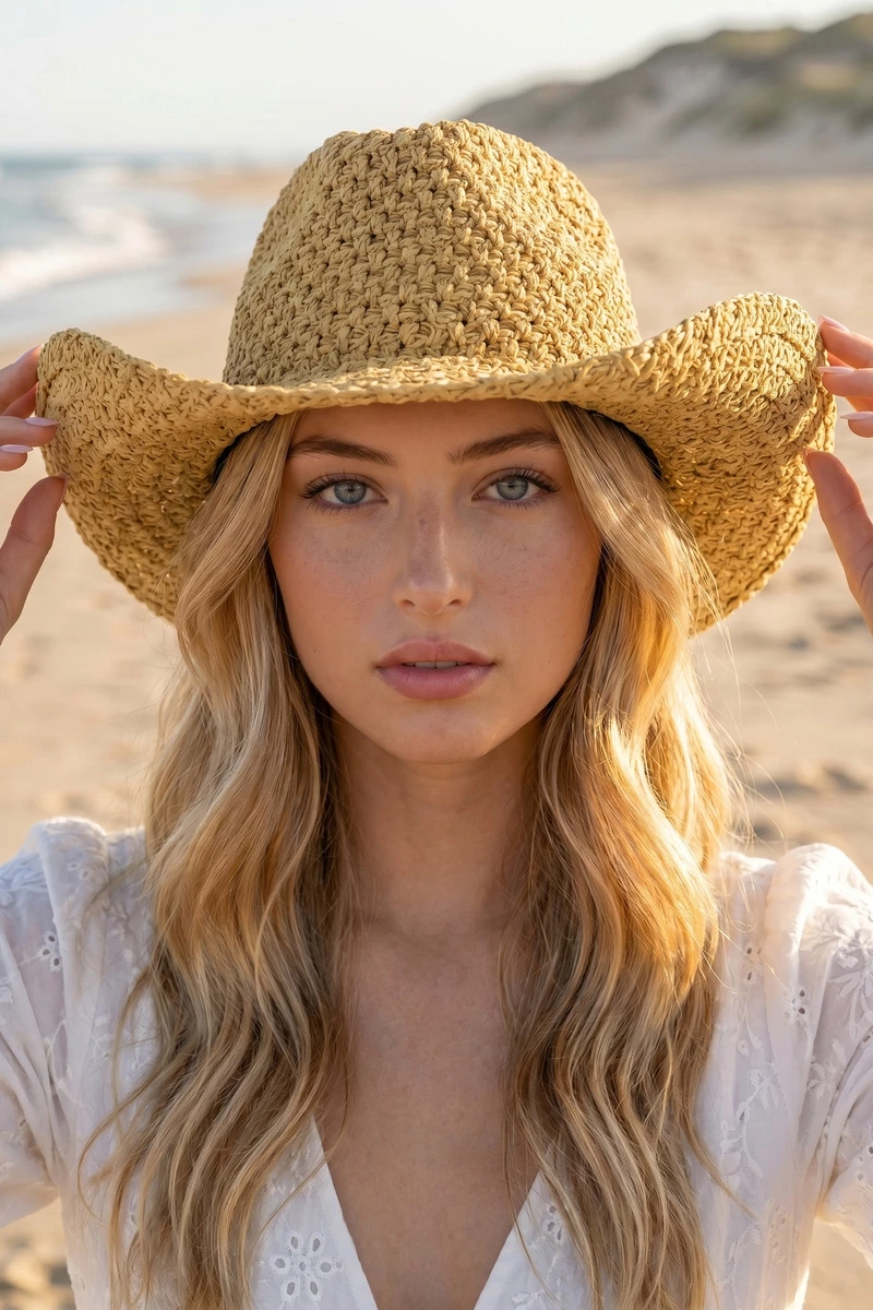Crochet Straw Cowboy Hat
