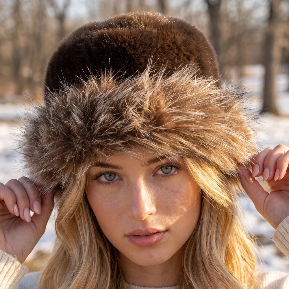 Plush Bucket Hat With Frosted Fur Trim