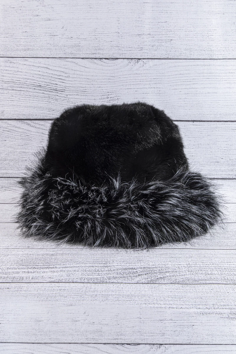 Plush Bucket Hat With Frosted Fur Trim