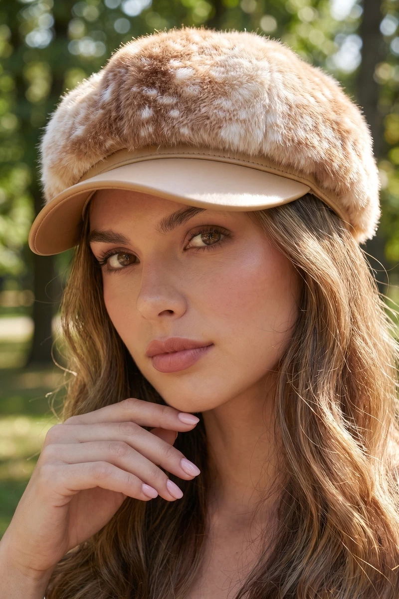 Spotted Fawn Print Newsboy Cabbie Hat