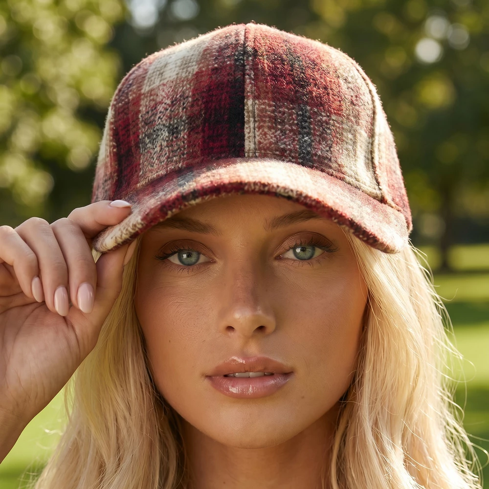 Shadow Plaid Curved Brim Baseball Cap