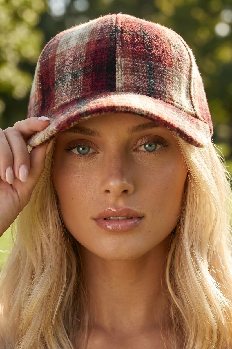 Shadow Plaid Curved Brim Baseball Cap