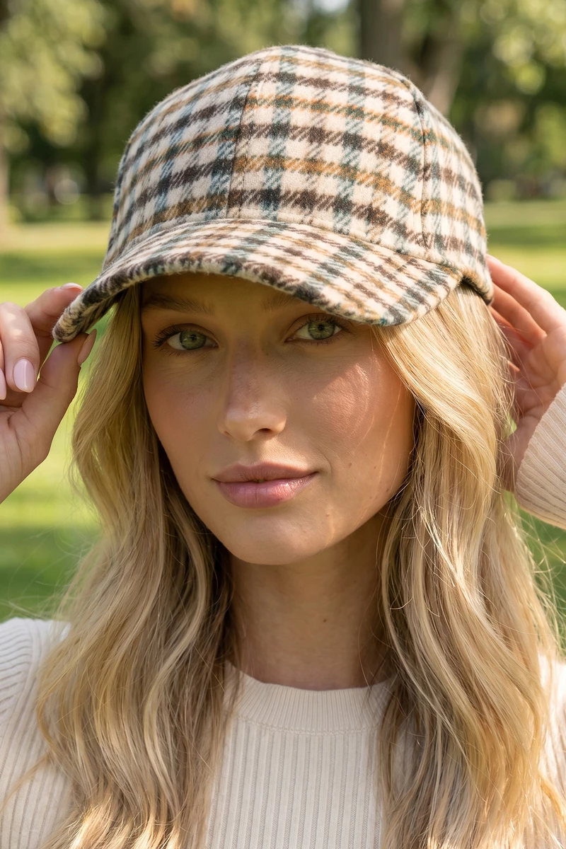Tartan Check Curved Brim Baseball Cap
