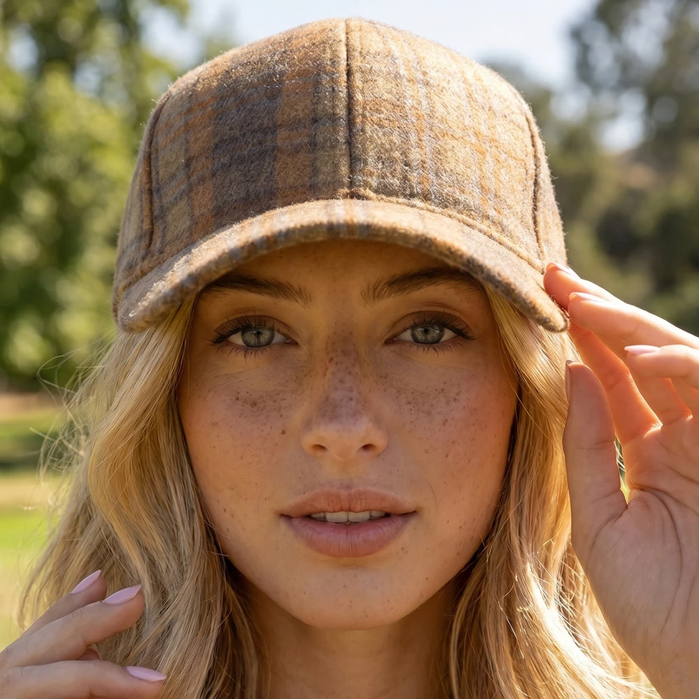Windowpane Plaid Curved Brim Baseball Cap