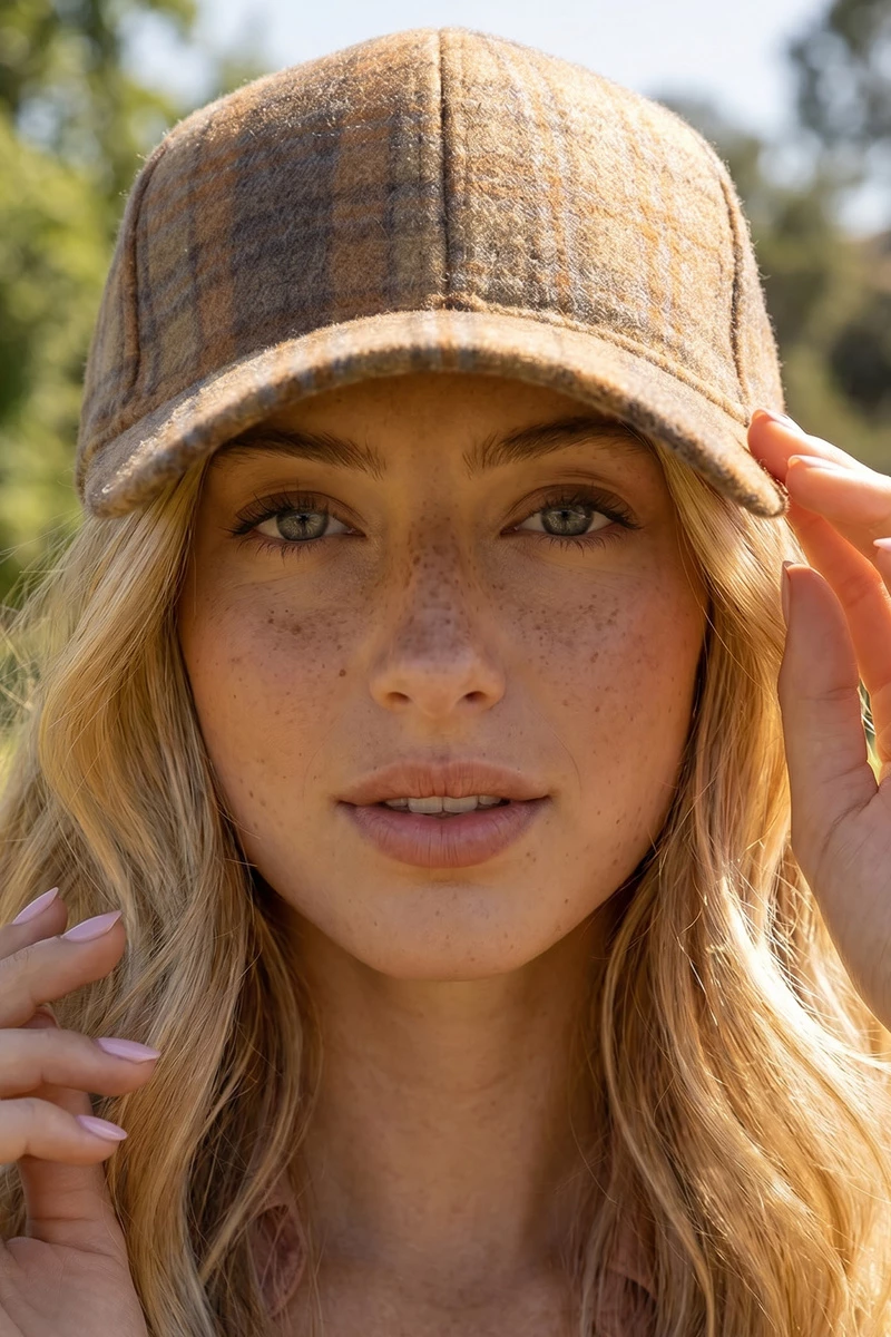 Windowpane Plaid Curved Brim Baseball Cap