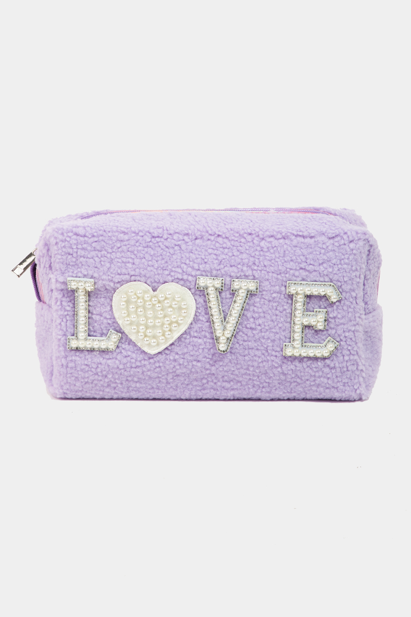 Pearly Studded Love Sherpa Pouch