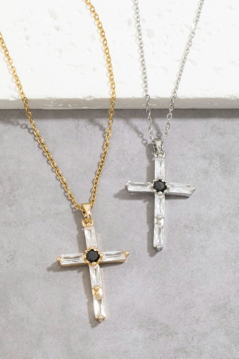 Stainless Steel 14K Gold Dipped Cross Pendant Necklace