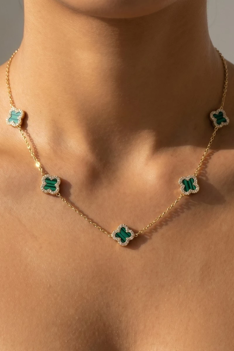Cubic Zirconia Station Clover Chain Necklace