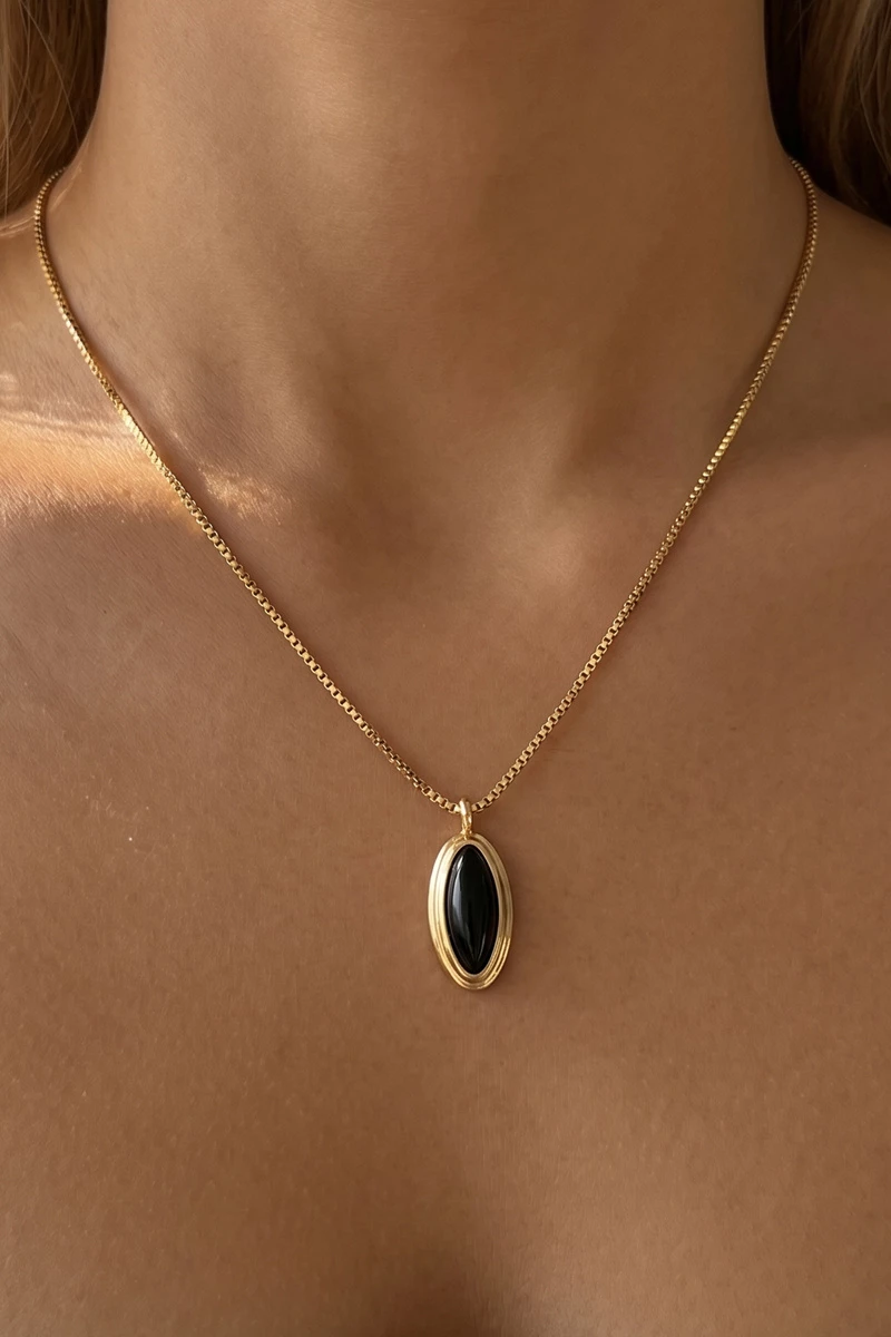 Oval Onyx Bezel Pendant Necklace
