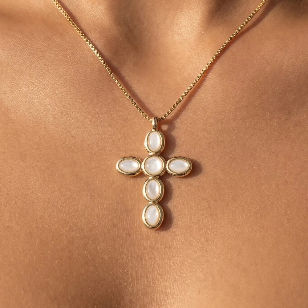 Mother Of Pearl Cross Pendant Necklace