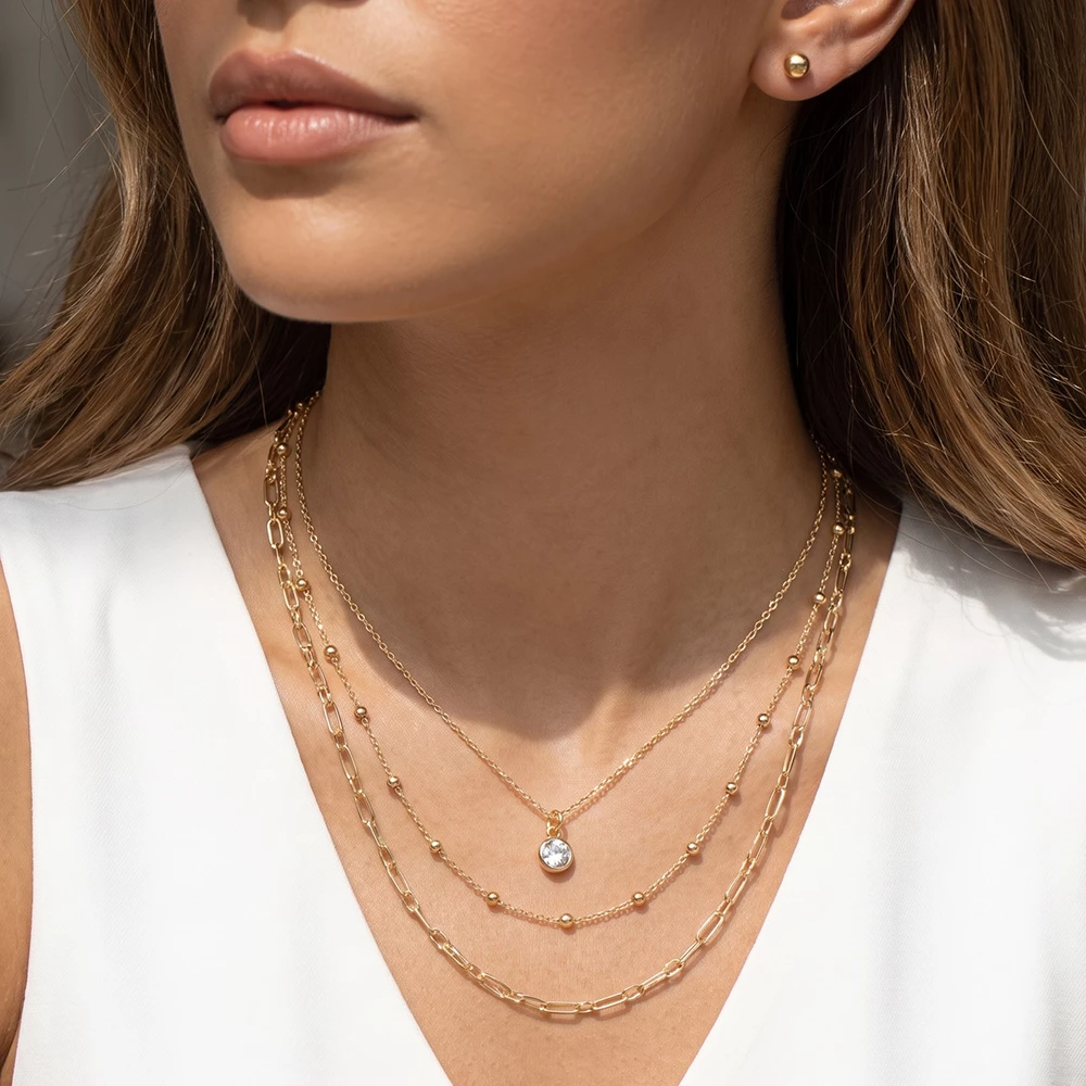 Dainty Triple Layer Satellite Chain Cz Necklace