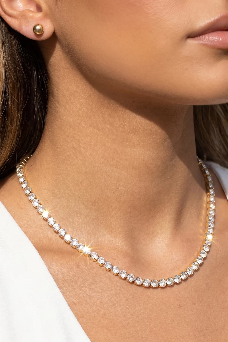 Crystal Tennis Necklace And Stud Earrings Set