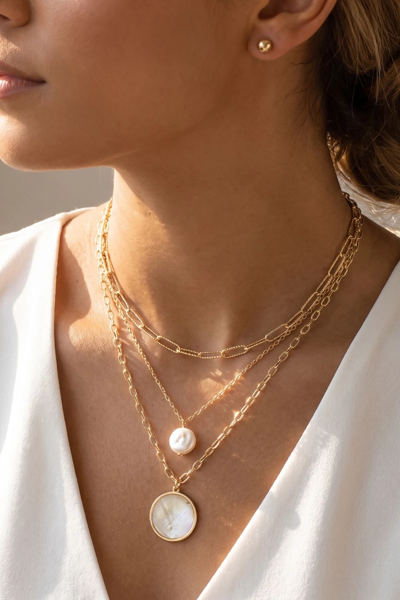 Layered Pearl And Mother Of Pearl Pendant Necklace