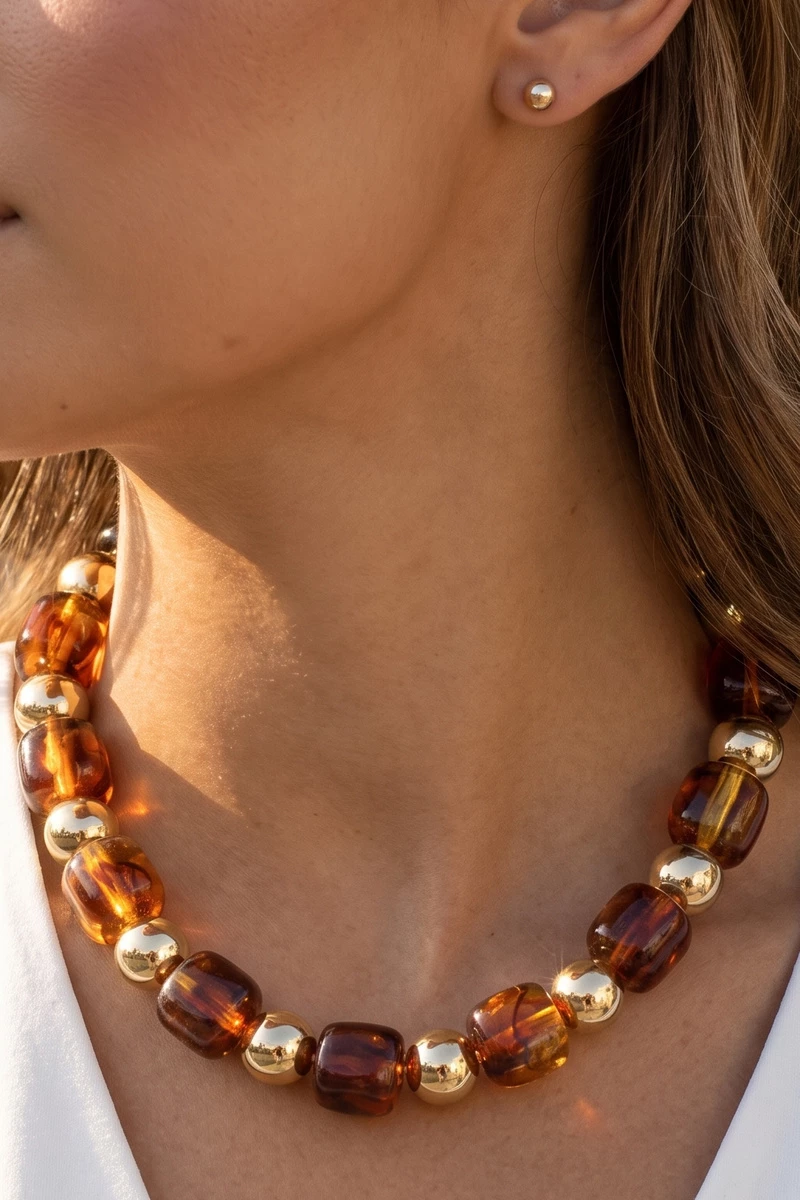 Chunky Tortoise Bead Statement Necklace Set