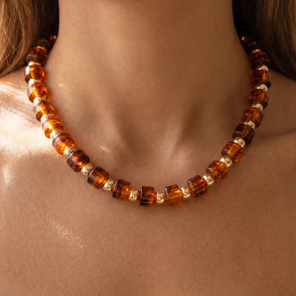 Barrel Bead And Ball Bead Collar Necklace