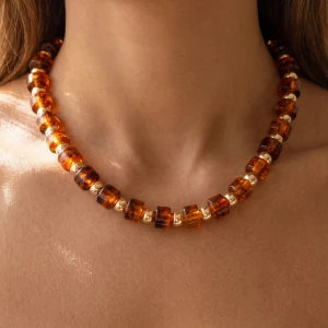 Barrel Bead And Ball Bead Collar Necklace