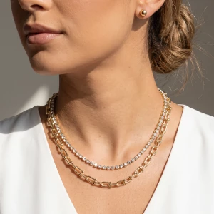 Double Layer U Link And Cz Tennis Chain Necklace