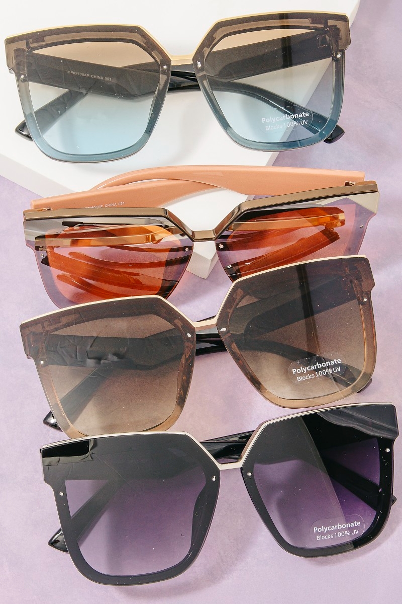 Oversized Square Sunglasses With Transparent Frame & Double Bridge