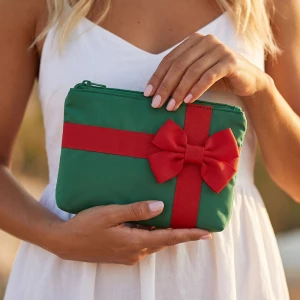 Gift Bow Wrapped Puffer Zip Pouch