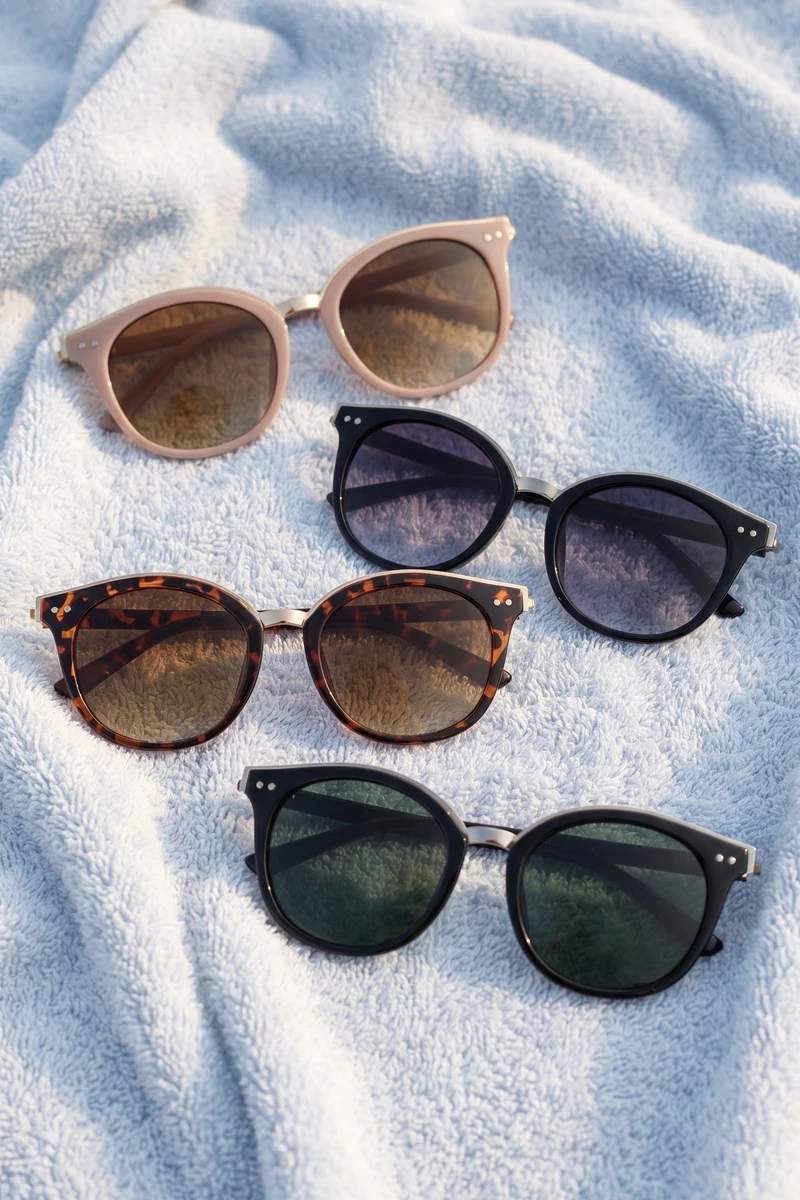 Round Double Bridge Browline Tinted Sunglasses