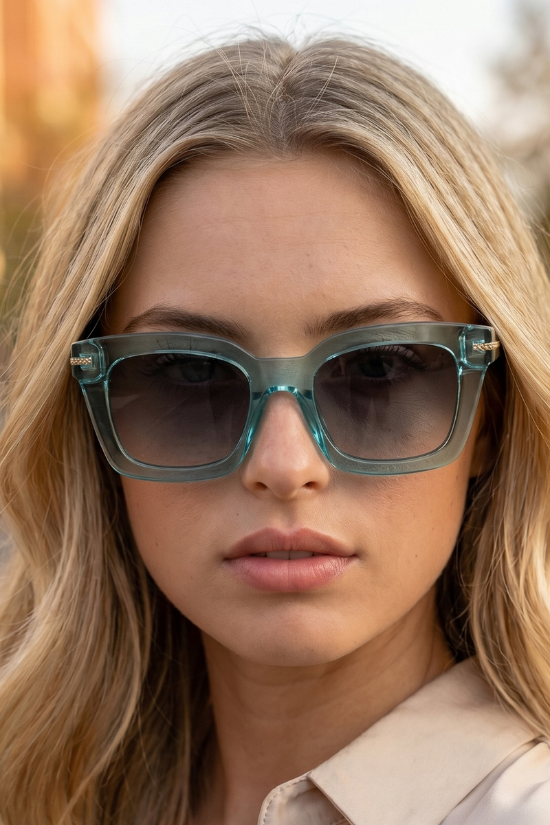 Square Cat Eye Sunglasses With Chain Temple