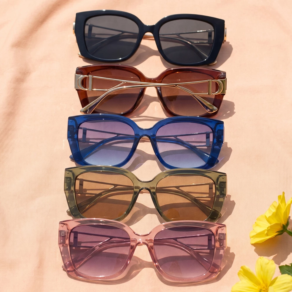 Oversized Square Metal Accent Sunglasses