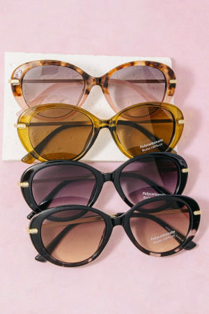 Oval Cat-Eye Crystal Accent Sunglasses