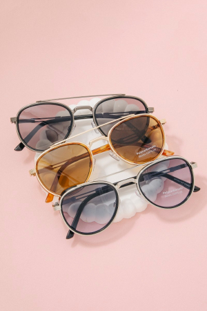 Round Double Bridge Side Shield Aviator Sunglasses